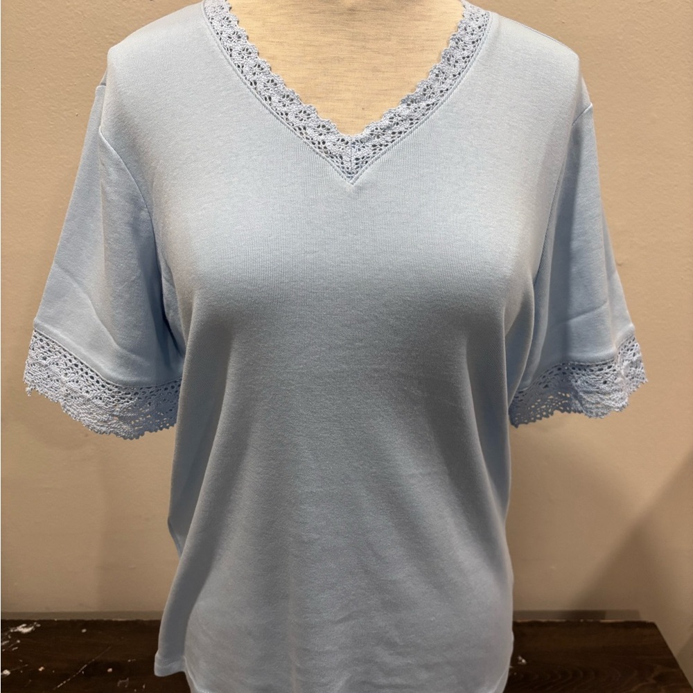 Light Blue Lace Trim Women's Top
